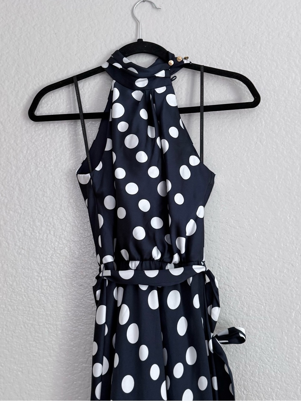 Donna Karan New York Navy White Polka Dot Halter Midi Dress - Picture 5 of 6
